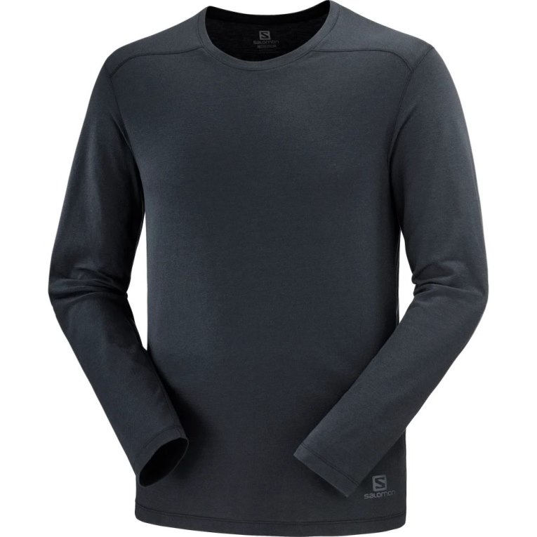 Salomon Essential Long Sleeve Men's T-Shirts Black | CA 69U53
